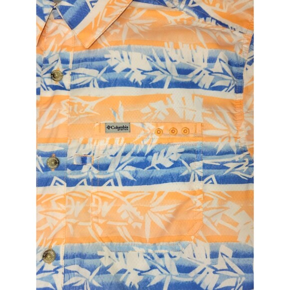 Columbia PFG Hawaiian Fishing Shirt Mens MED Orange Vented Quick Dry Omni-Shade - Picture 3 of 7
